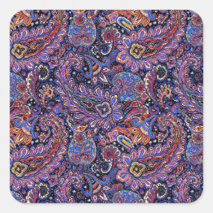 Purple-Blue Paisley Pattern Square Sticker