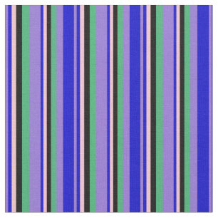 Purple, Blue, Pink, Black, and Sea Green Stripes Fabric