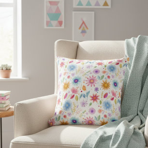 Purple Blue Pink Boho Wildflower Cushion