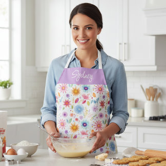 Purple Blue Pink Boho Wildflower Personalised Apron