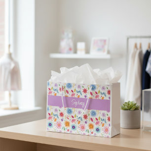 Purple Blue Pink Boho Wildflower Personalized Large Gift Bag