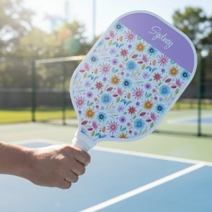 Purple Blue Pink Boho Wildflower Personalized Pickleball Paddle