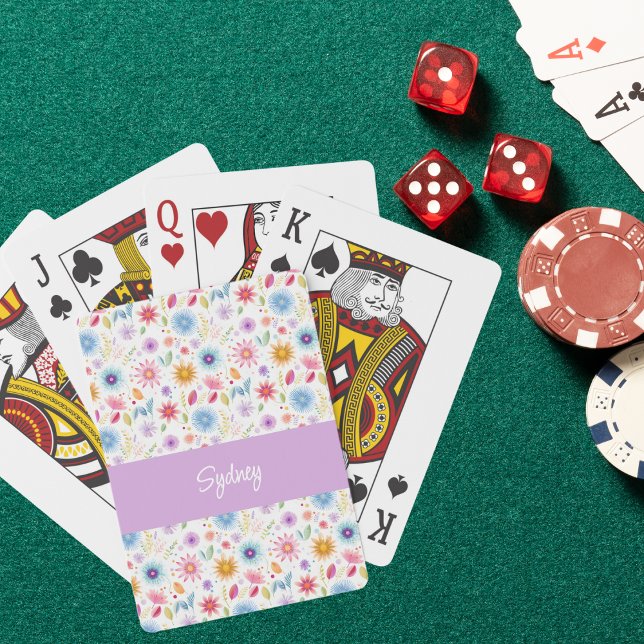 Purple Blue Pink Boho Wildflower Personalized  Playing Cards (Creator Uploaded)