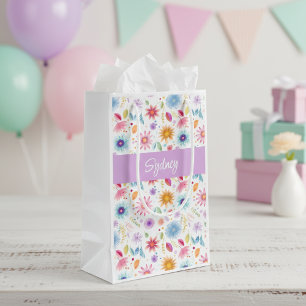 Purple Blue Pink Boho Wildflower Personalized  Small Gift Bag