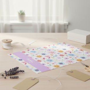 Purple Blue Pink Boho Wildflower Personalized Tissue Paper