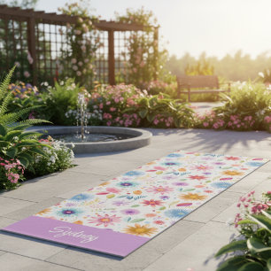 Purple Blue Pink Boho Wildflower Personalized Yoga Mat