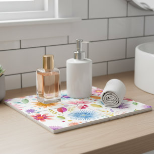 Purple Blue Pink Boho Wildflower Tile