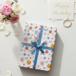Purple Blue Pink Boho Wildflower Wrapping Paper