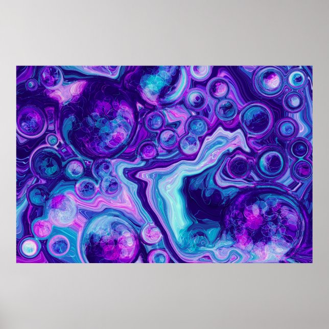 Purple, Blue, Pink Bokeh Marble Fluid Art    Poster (Front)