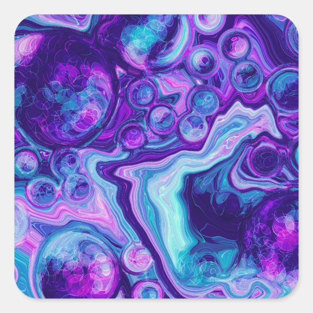 Purple, Blue, Pink Bokeh Marble Fluid Art   Square Sticker (Front)