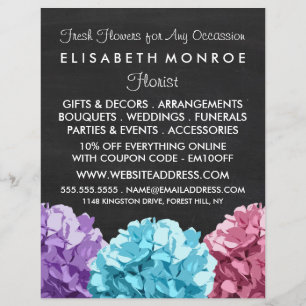 Purple, Blue & Pink Hydrangea Chalkboard Floristry Flyer