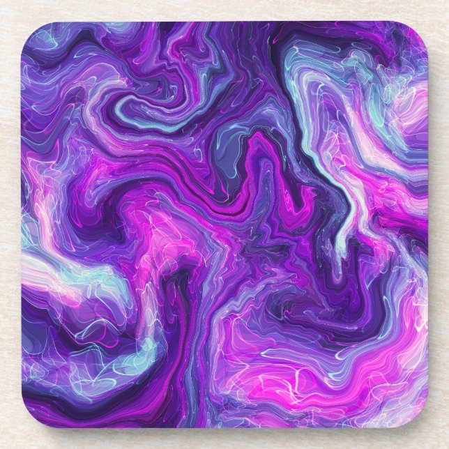 Purple, Blue, Pink Marble Fluid Art Coaster (Front)