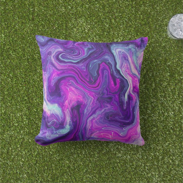 Purple, Blue, Pink Marble Fluid Art Cushion (Grass)