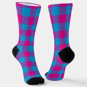 Purple Blue Pink Plaid Chequered Pattern Socks