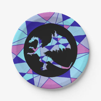 Purple blue pink triangle abstract paper plate
