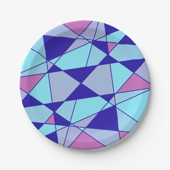 Purple blue pink triangle abstract  paper plate (Front)