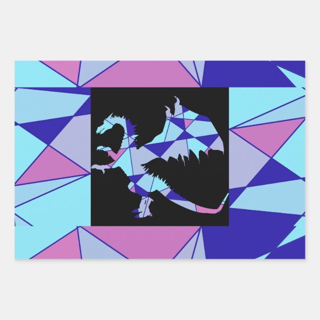 Purple blue pink triangle abstract  wrapping paper sheet (Front 3)