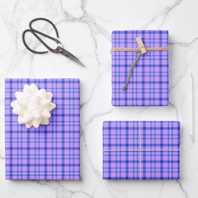 Purple Blue Plaid Classic Pattern Bright Wrapping Paper Sheet (Front)