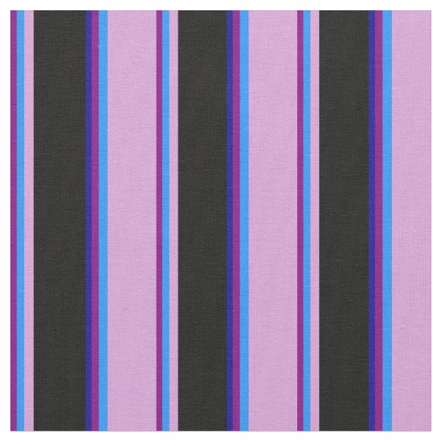 Purple, Blue, Plum, Black & Dark Blue Pattern Fabric (Close Up)