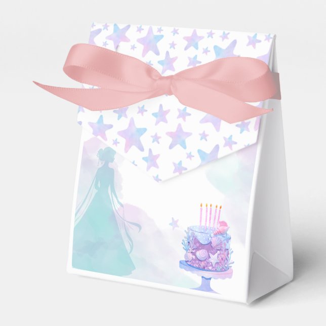 Purple Blue Princess Girl Birthday Party  Favour Box (Front Side)