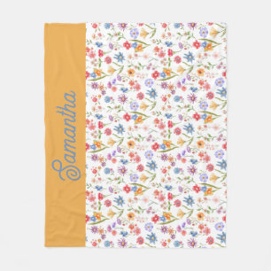 Purple Blue Red Watercolor Wildflower Name Fleece Blanket