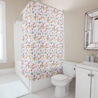 Purple Blue Red Watercolor Wildflower Shower Curtain