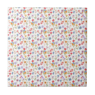 Purple Blue Red Watercolor Wildflower Tile