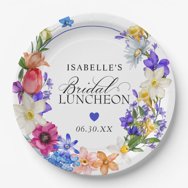 Purple Blue Red Wildflower Bridal Luncheon Shower Paper Plate (Front)