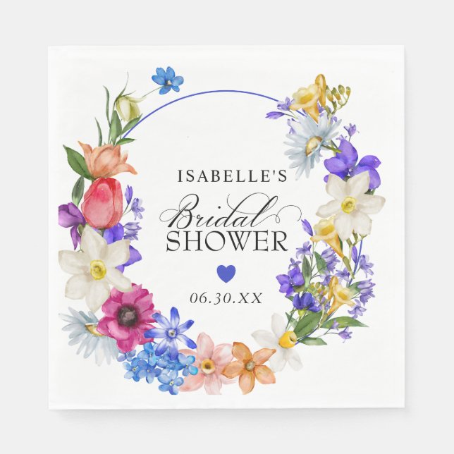 Purple Blue Red Wildflower Bridal Shower Napkin (Front)