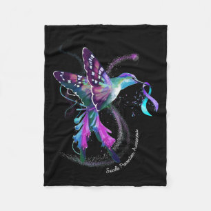 Purple Blue Ribbon Suicide Prevention Awareness Fleece Blanket