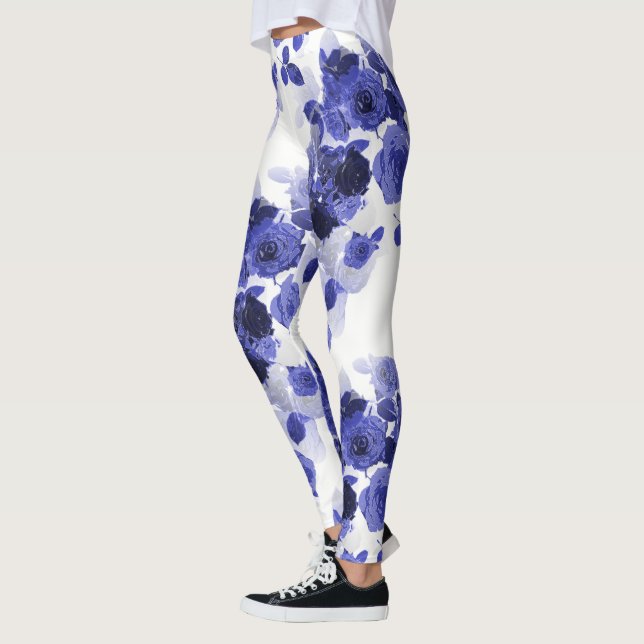 Purple Blue Roses Leggings (Left)