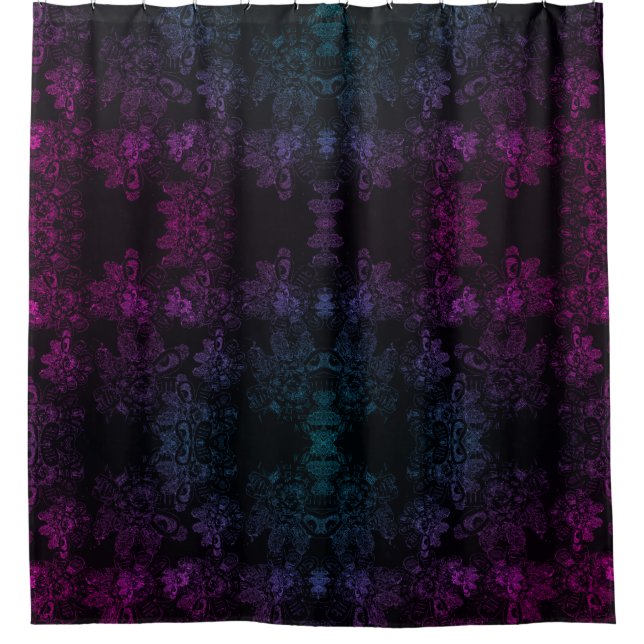 Purple Blue Shimmer-Black "Wild Things"Floral Show Shower Curtain (Front)
