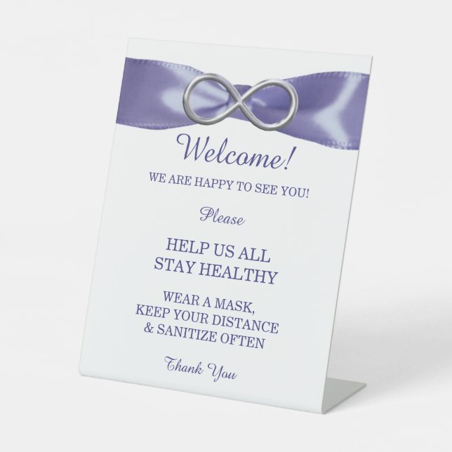 Purple Blue Silver Infinity Wedding Safety Pedestal Sign (Front)