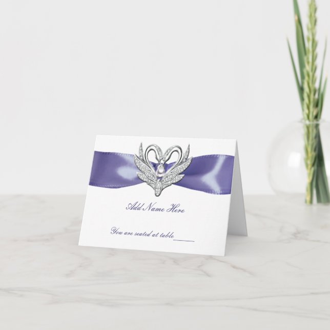 Purple Blue Silver Swans Table Place Card (Front)