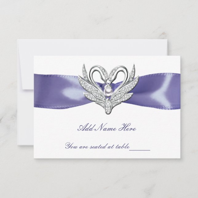 Purple Blue Silver Swans Table Place Card (Front)