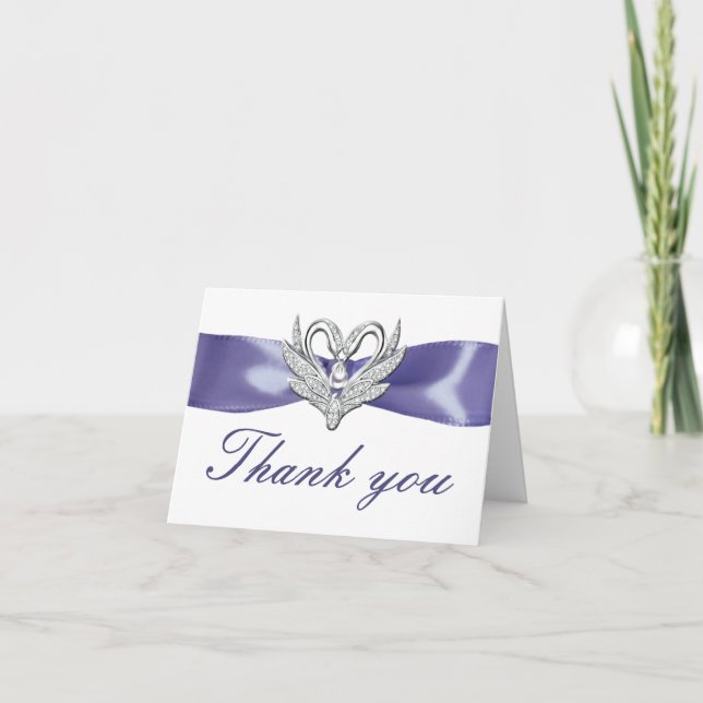 Purple Blue Silver Swans Thank You Card (Front)