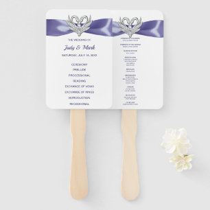 Purple Blue Silver Swans Wedding Program Fans