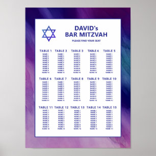 Purple Blue Star David Bar Mitzvah Seating Chart