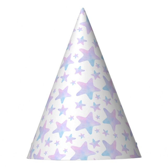 Purple Blue stars Princess Themed Birthday Party Hat (Front)