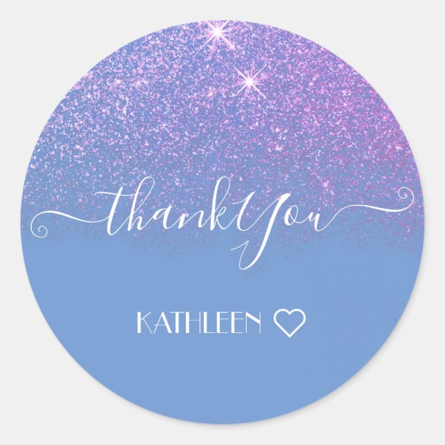 Purple Blue Stars Rain Soft Glitter Thank You Classic Round Sticker (Front)