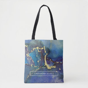 Purple Blue Teal and Gold Abstract Liquid Art Tote Bag