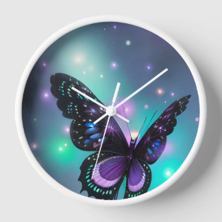 Purple Blue & Teal Butterfly Clock