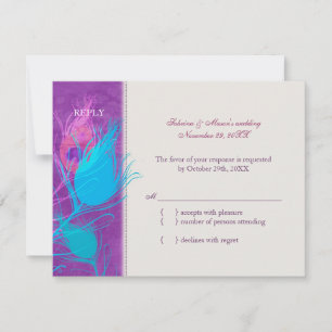 Purple Blue Teal Peacock Wedding RSVP Card