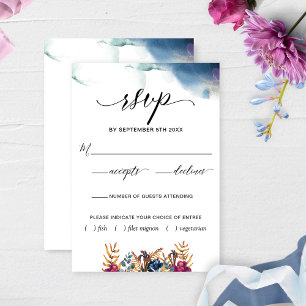 Purple Blue Teal Watercolor W/Without Meal Choices RSVP Card
