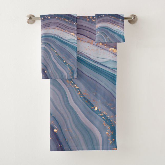 Purple & Blue Tones Marble  Bath Towel Set (Insitu)