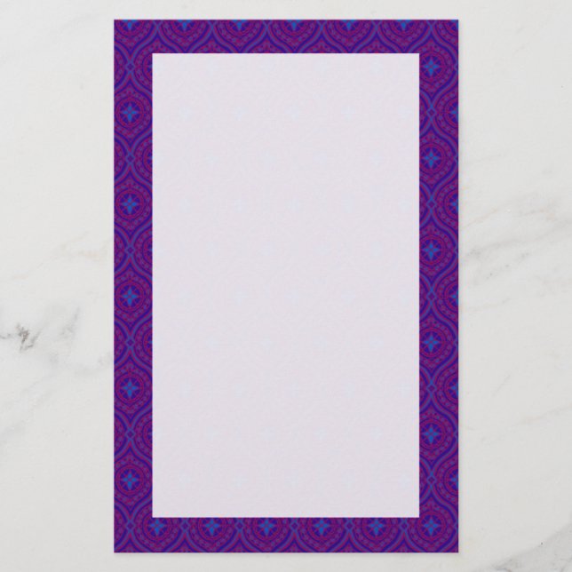 Purple, Blue Traditonal Ogee Pattern Stationery (Front)