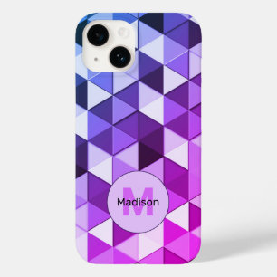 Purple blue triangle geometry pattern Monogram Case-Mate iPhone 14 Case