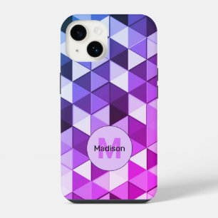 Purple blue triangle geometry pattern Monogram iPhone 14 Case
