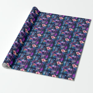 Purple & Blue Tropical Floral Wrapping Paper