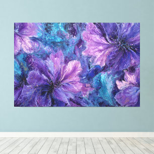 Purple Blue Turquoise Floral Abstract Wall Art